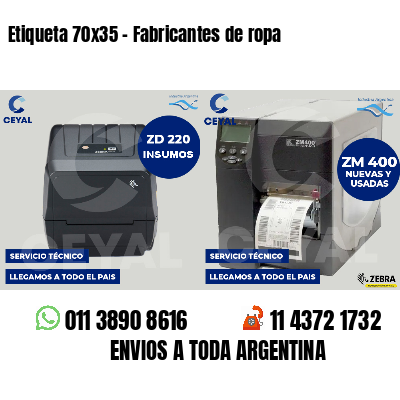 Etiqueta 70x35 - Fabricantes de ropa 