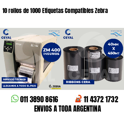 10 rollos de 1000 Etiquetas Compatibles Zebra 