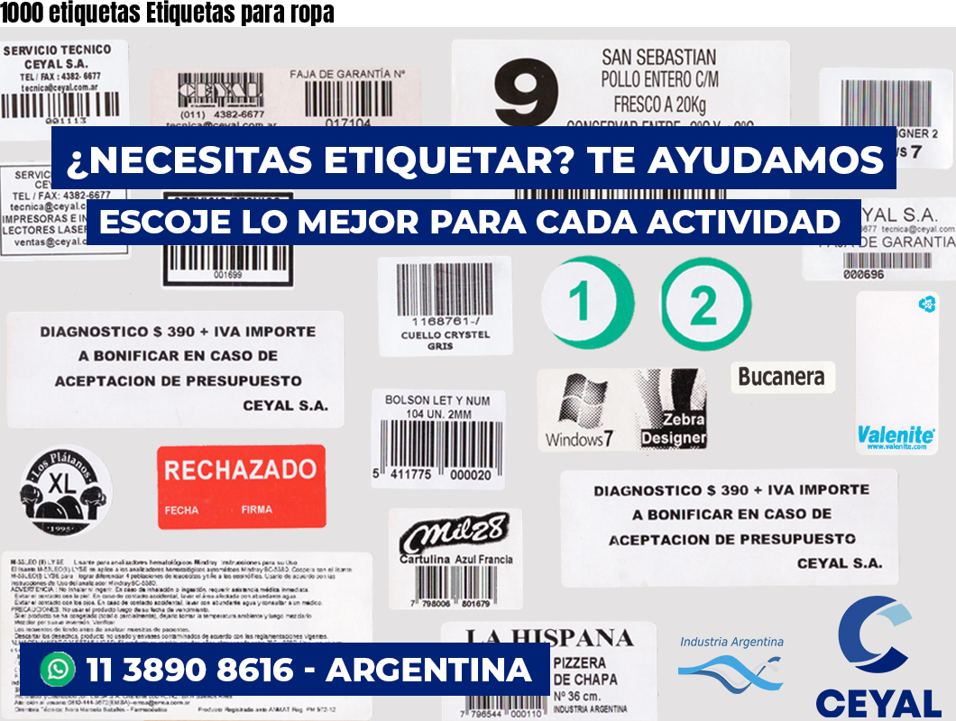 1000 etiquetas Etiquetas para ropa