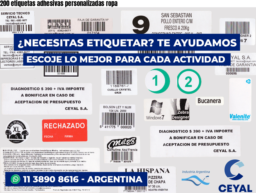 200 etiquetas adhesivas personalizadas ropa