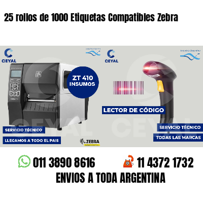 25 rollos de 1000 Etiquetas Compatibles Zebra