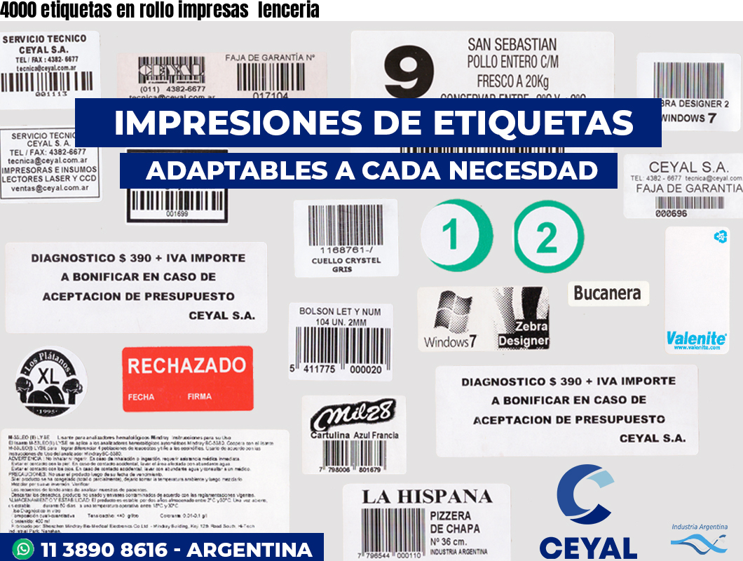 4000 etiquetas en rollo impresas  lenceria