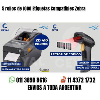 5 rollos de 1000 Etiquetas Compatibles Zebra 