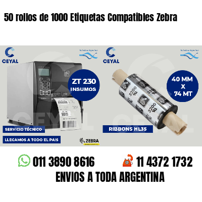 50 rollos de 1000 Etiquetas Compatibles Zebra