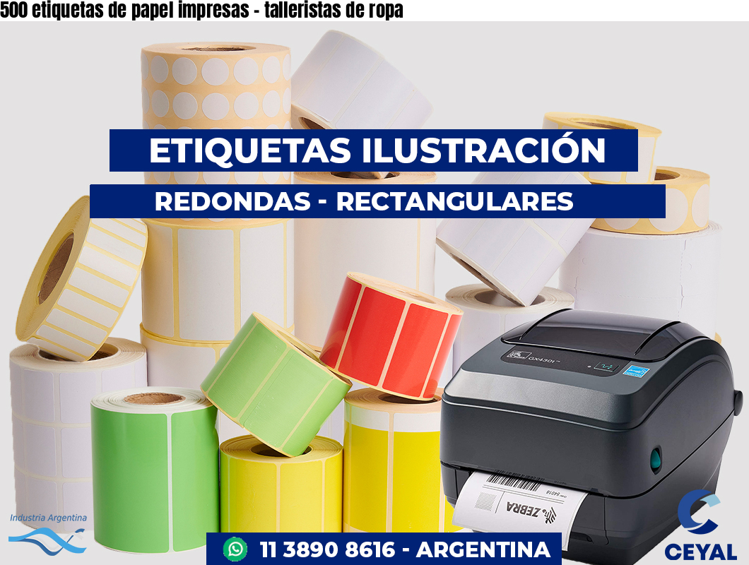 500 etiquetas de papel impresas – talleristas de ropa