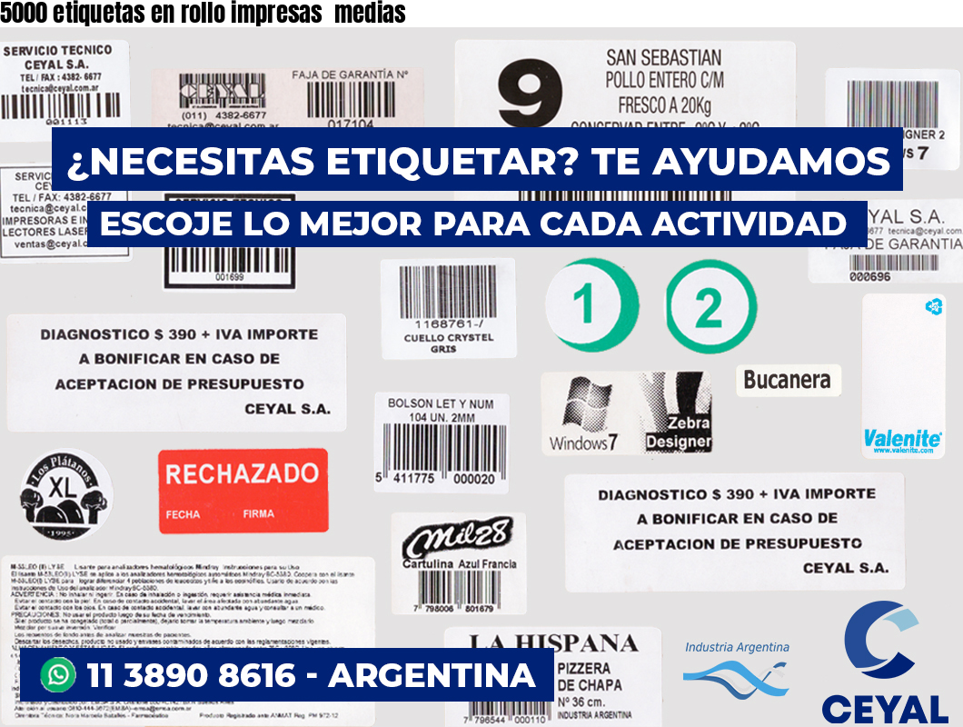5000 etiquetas en rollo impresas  medias