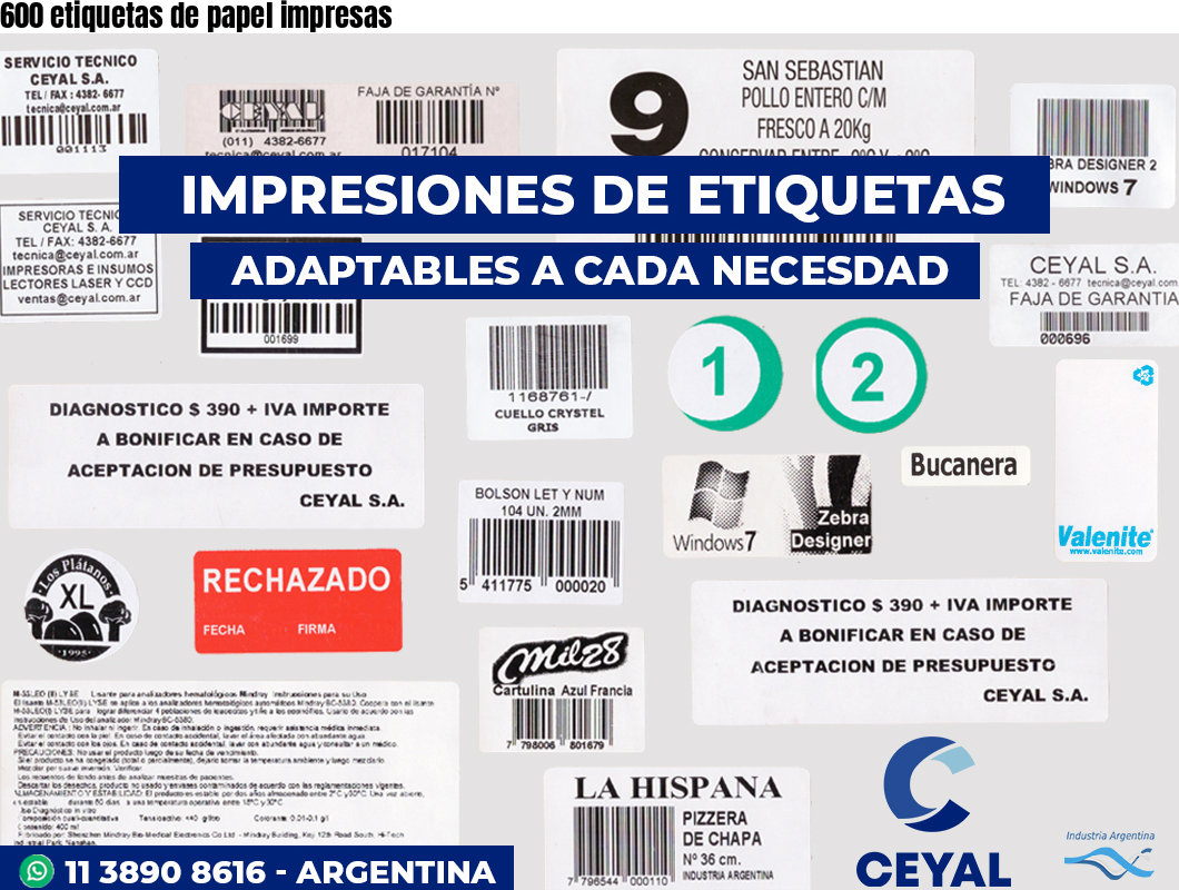 600 etiquetas de papel impresas