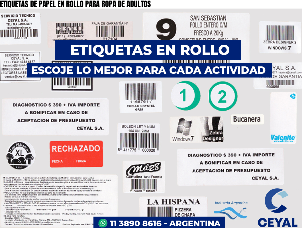 ETIQUETAS DE PAPEL EN ROLLO PARA ROPA DE ADULTOS