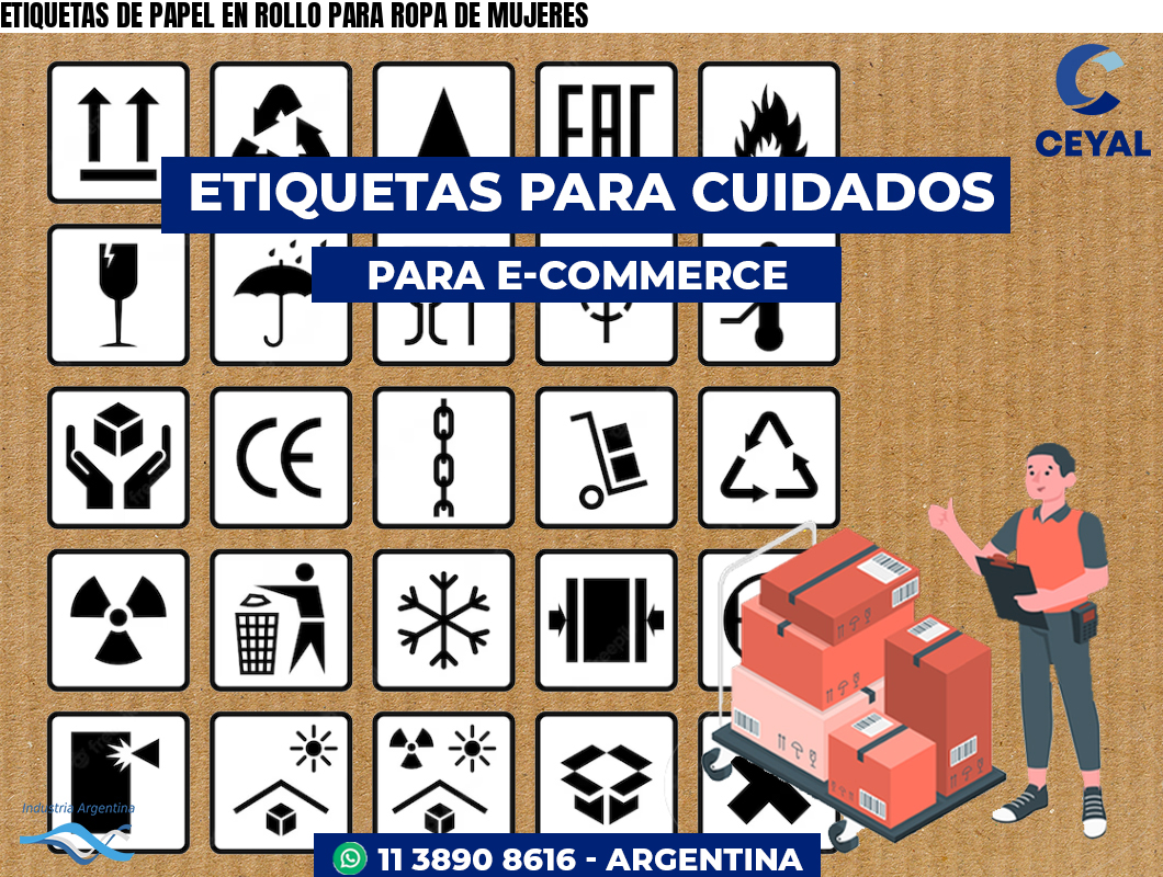 ETIQUETAS DE PAPEL EN ROLLO PARA ROPA DE MUJERES