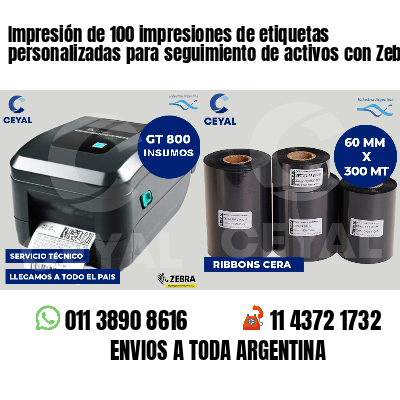 Impresión de 100 impresiones de etiquetas personalizadas para seguimiento de activos con Zebra