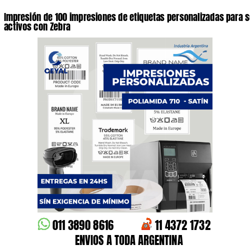 Impresión de 100 impresiones de etiquetas personalizadas para seguimiento de activos con Zebra