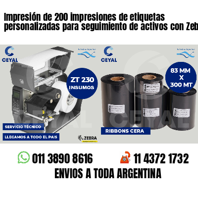 Impresión de 200 impresiones de etiquetas personalizadas para seguimiento de activos con Zebra