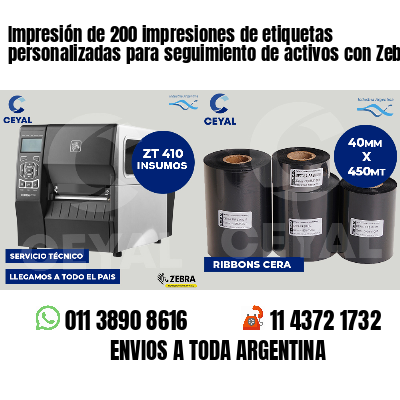 Impresión de 200 impresiones de etiquetas personalizadas para seguimiento de activos con Zebra