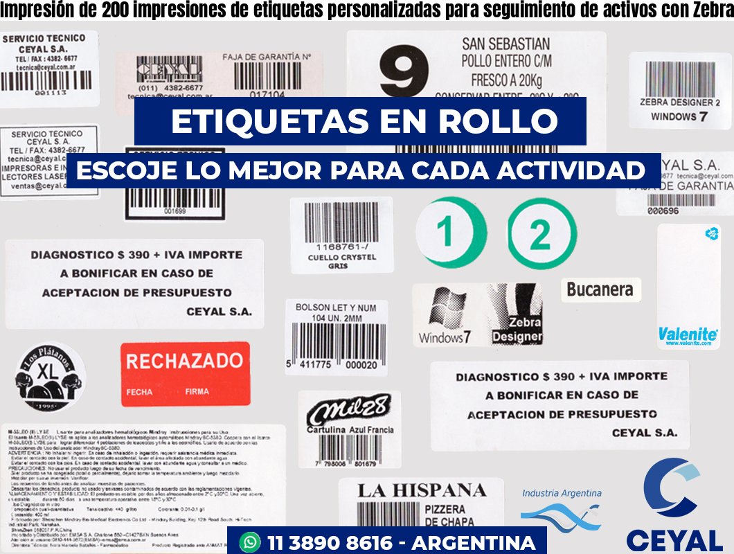 Impresión de 200 impresiones de etiquetas personalizadas para seguimiento de activos con Zebra