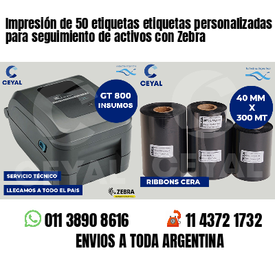 Impresión de 50 etiquetas etiquetas personalizadas para seguimiento de activos con Zebra