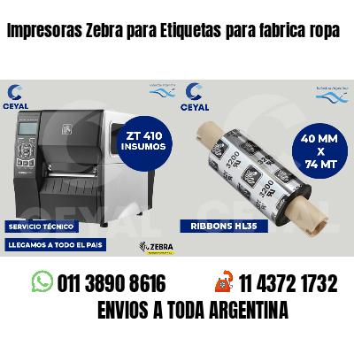 Impresoras Zebra para Etiquetas para fabrica ropa