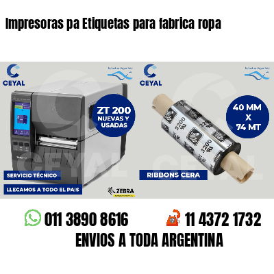 Impresoras pa Etiquetas para fabrica ropa