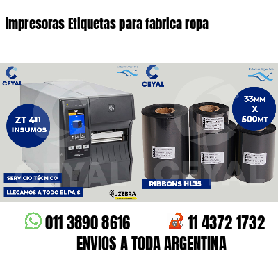 impresoras Etiquetas para fabrica ropa
