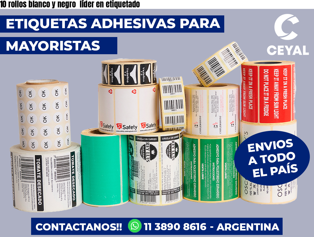 10 rollos blanco y negro líder en etiquetado