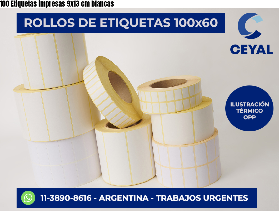 100 Etiquetas impresas 9×13 cm blancas