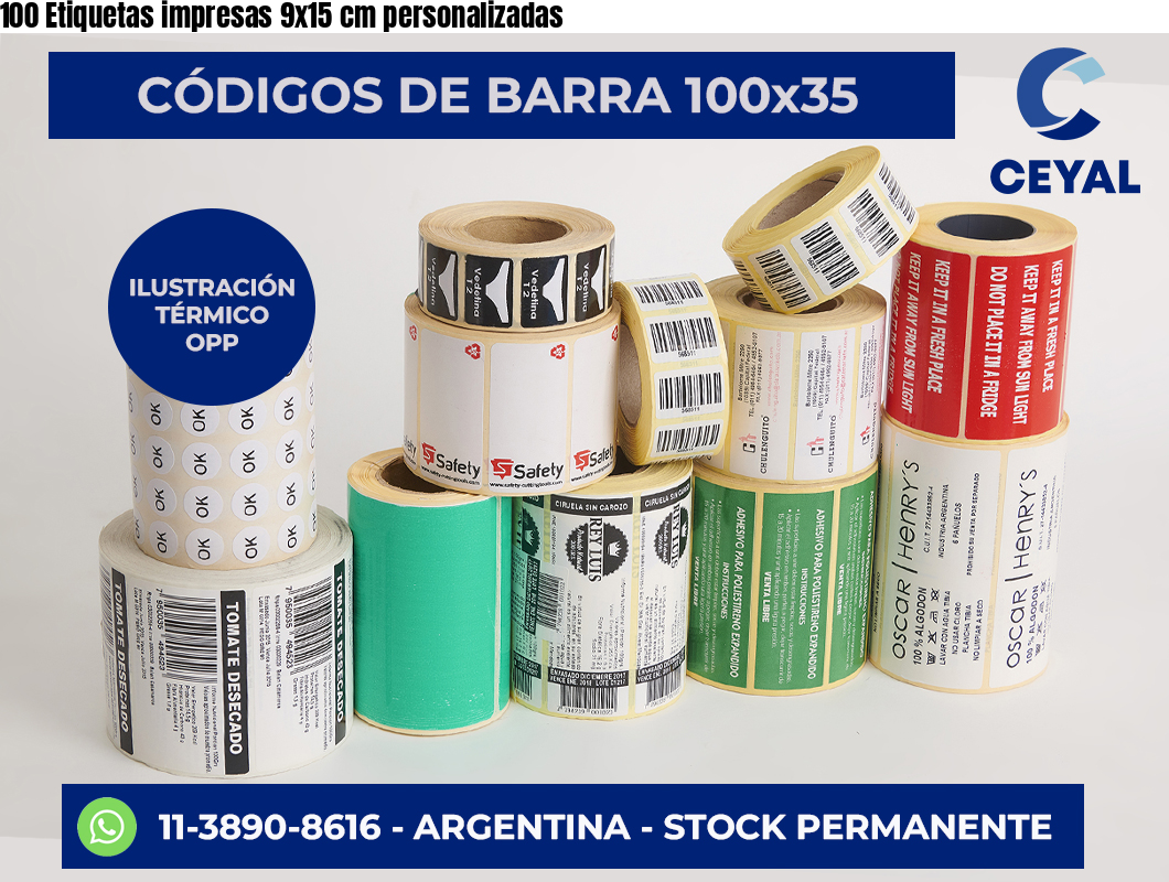 100 Etiquetas impresas 9×15 cm personalizadas