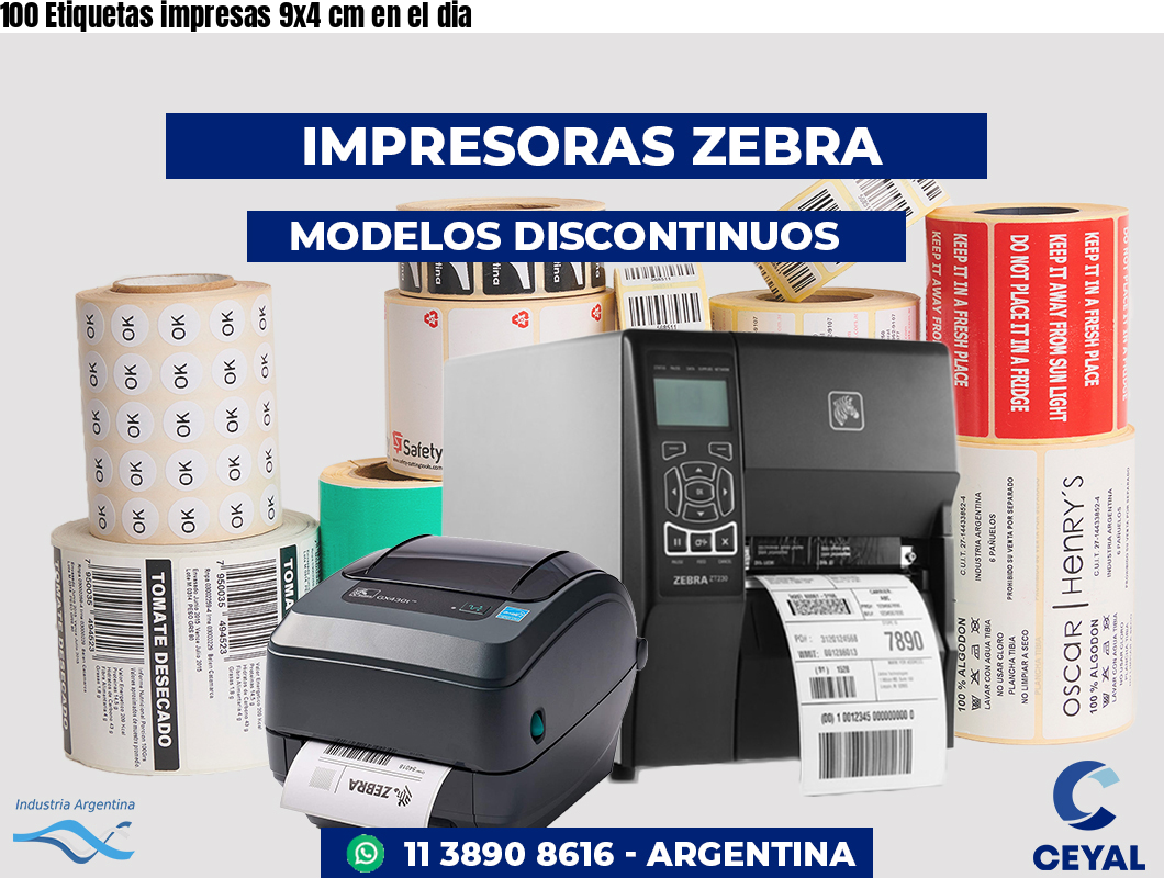 100 Etiquetas impresas 9x4 cm en el dia