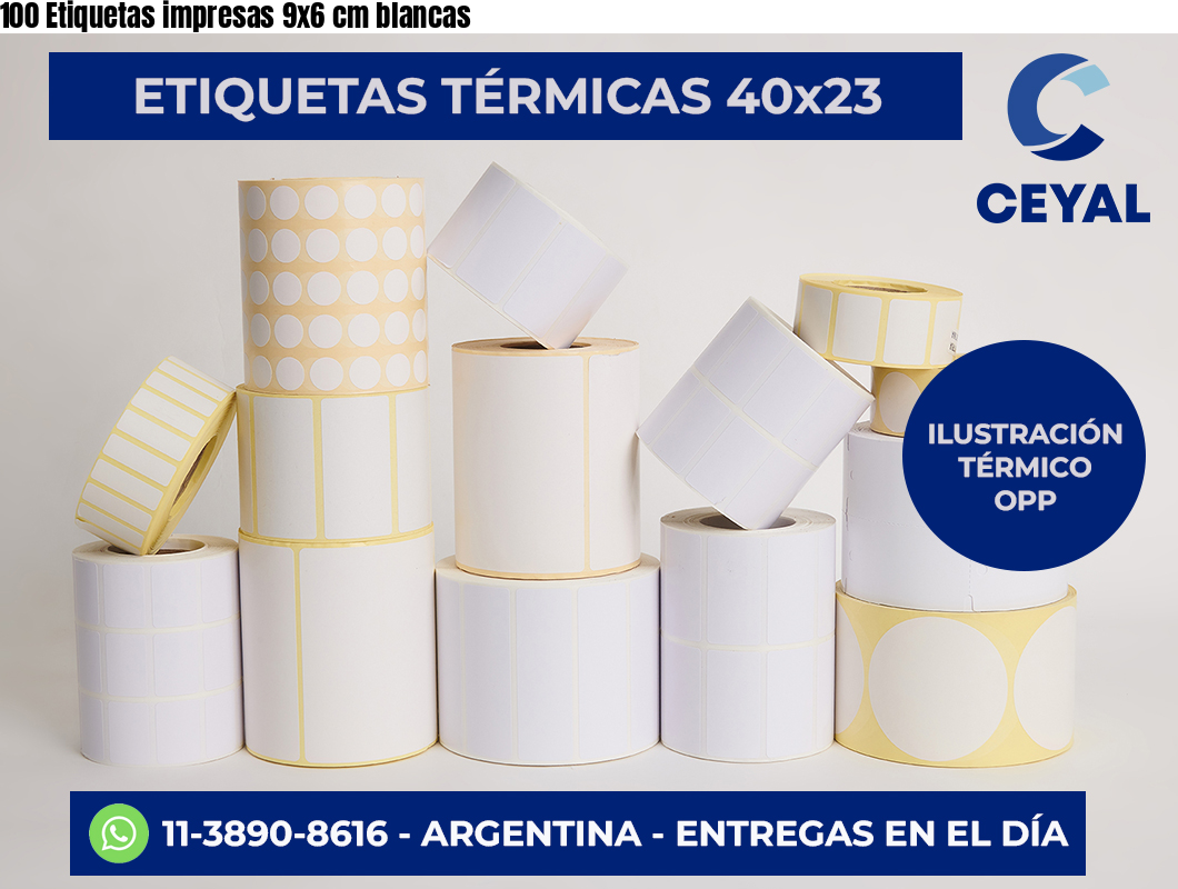 100 Etiquetas impresas 9×6 cm blancas