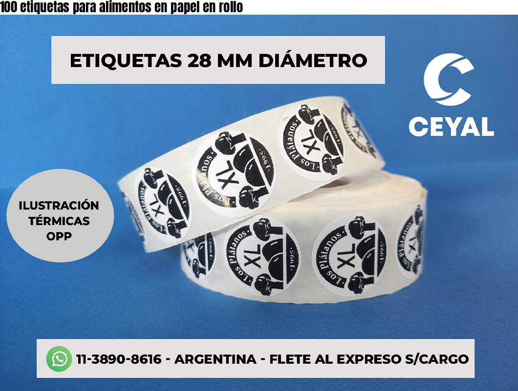 100 etiquetas para alimentos en papel en rollo