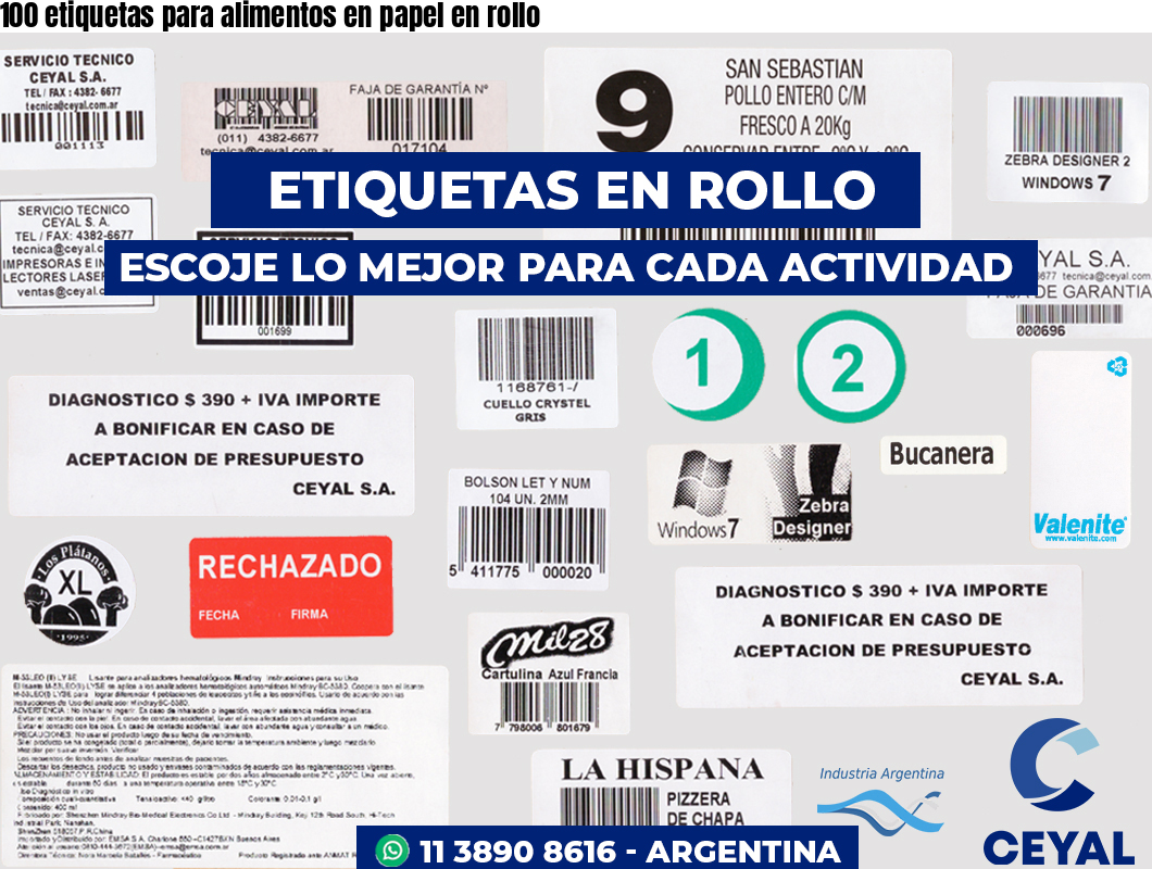 100 etiquetas para alimentos en papel en rollo