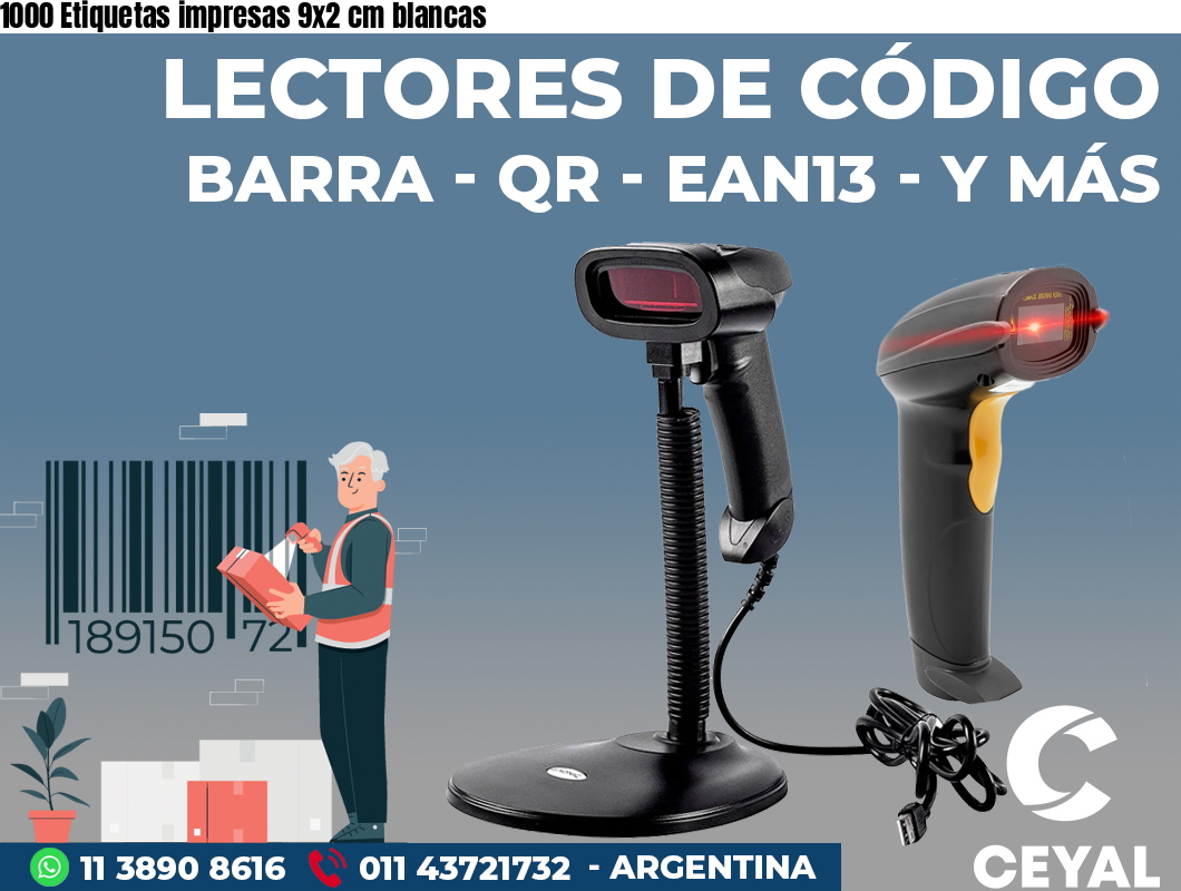 1000 Etiquetas impresas 9x2 cm blancas