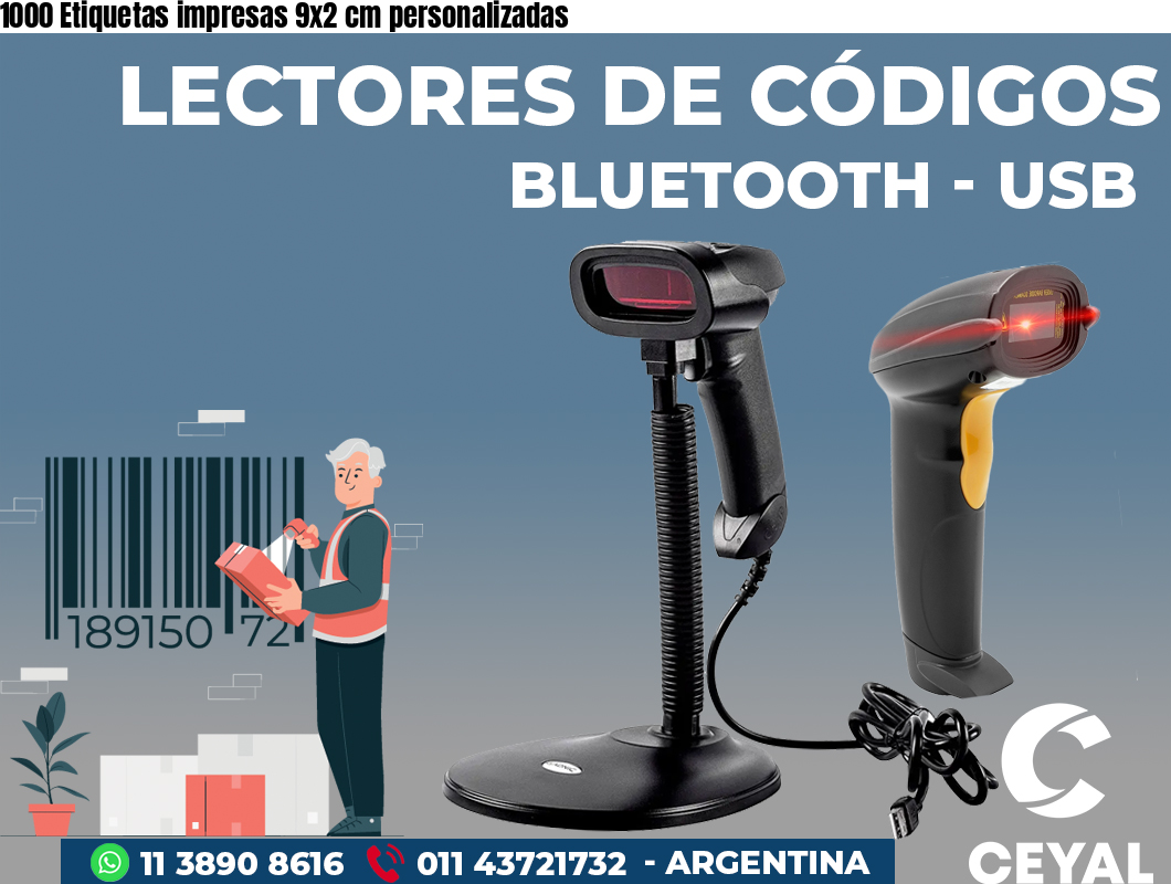 1000 Etiquetas impresas 9x2 cm personalizadas