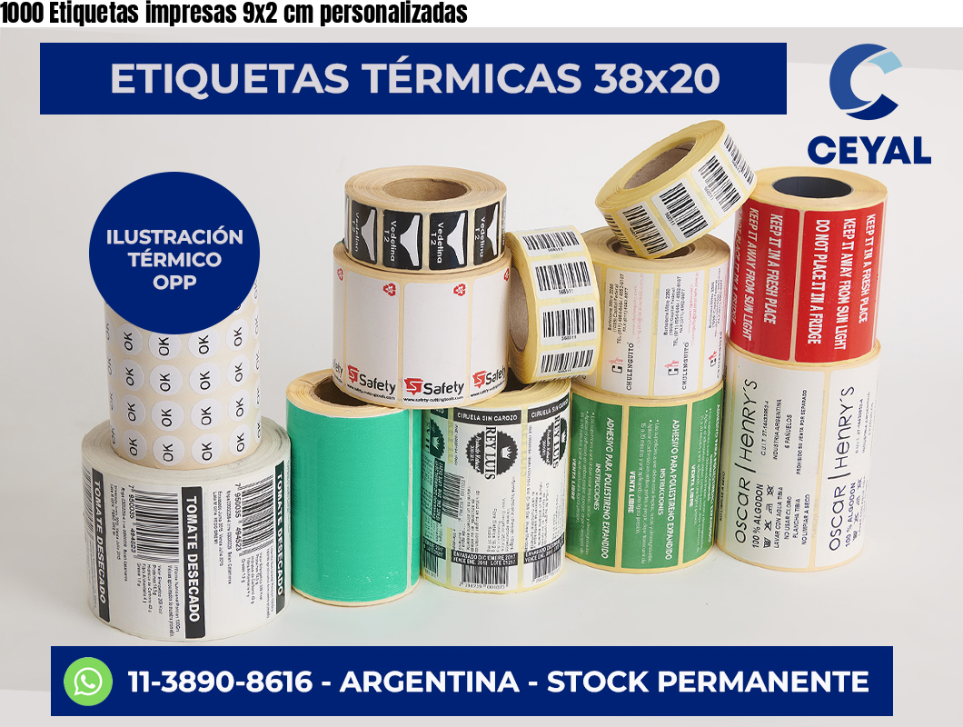 1000 Etiquetas impresas 9×2 cm personalizadas