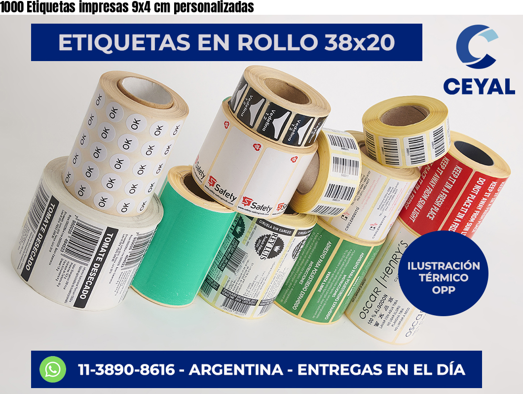 1000 Etiquetas impresas 9×4 cm personalizadas