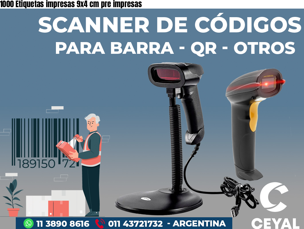 1000 Etiquetas impresas 9x4 cm pre impresas