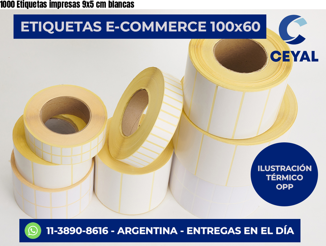 1000 Etiquetas impresas 9×5 cm blancas