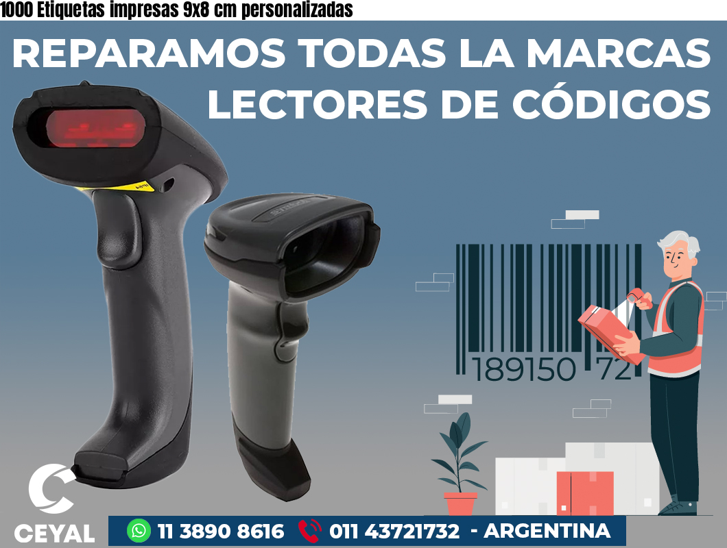 1000 Etiquetas impresas 9x8 cm personalizadas