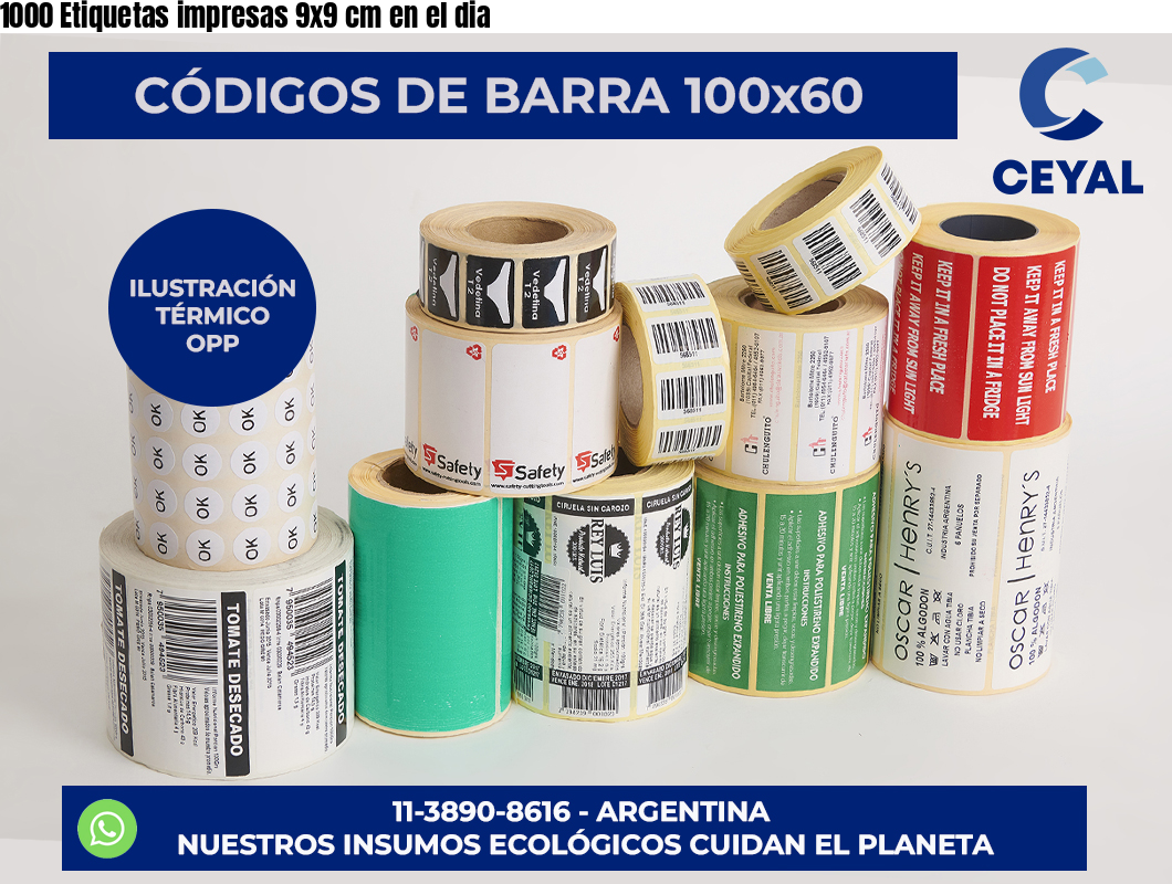 1000 Etiquetas impresas 9×9 cm en el dia