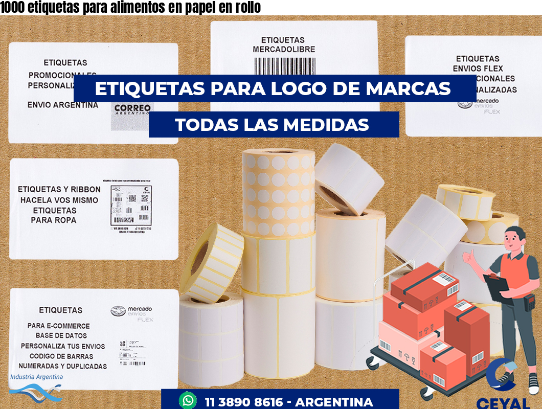 1000 etiquetas para alimentos en papel en rollo