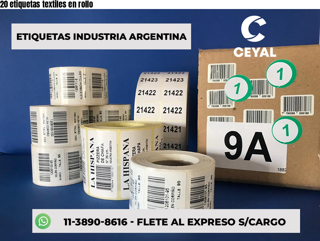 20 etiquetas textiles en rollo