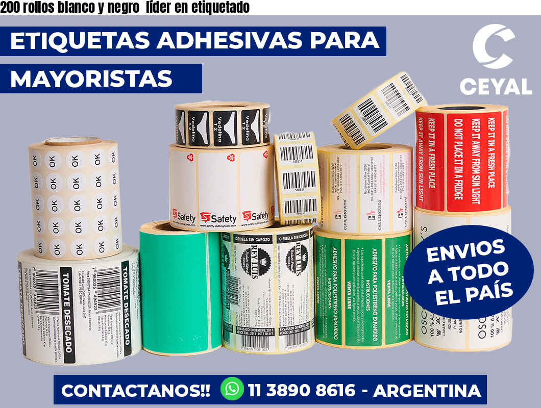 200 rollos blanco y negro líder en etiquetado