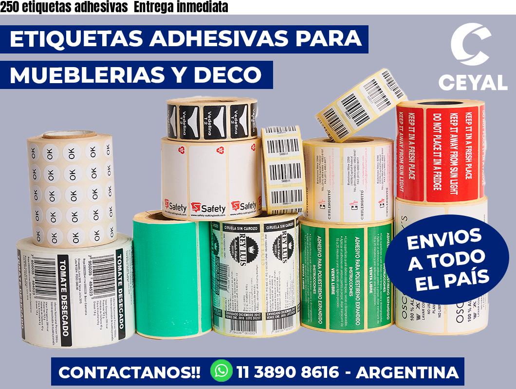 250 etiquetas adhesivas  Entrega inmediata