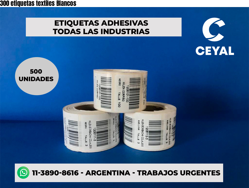 300 etiquetas textiles Blancos