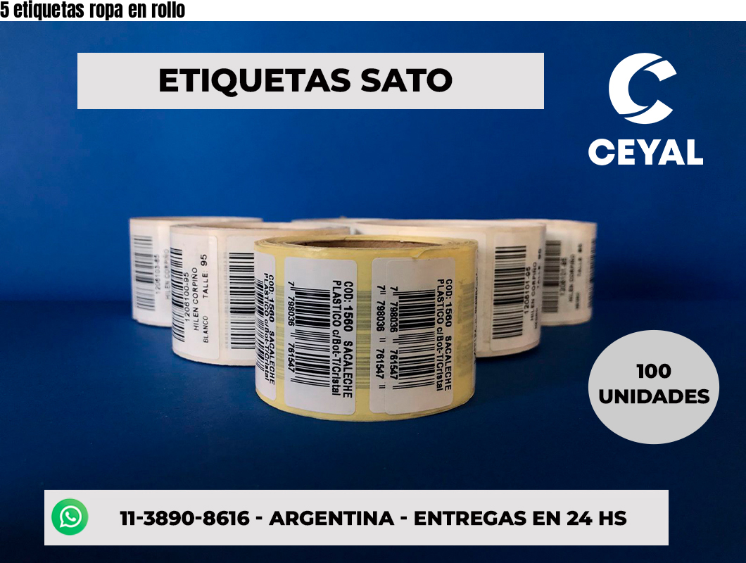5 etiquetas ropa en rollo