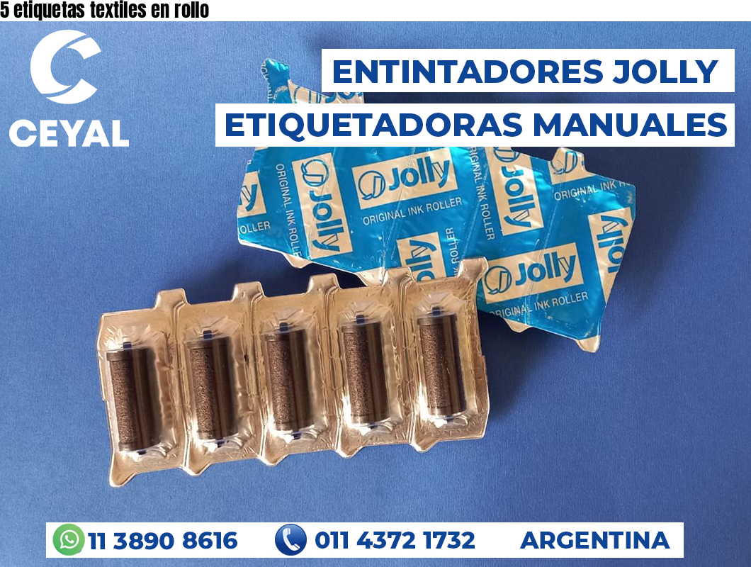 5 etiquetas textiles en rollo