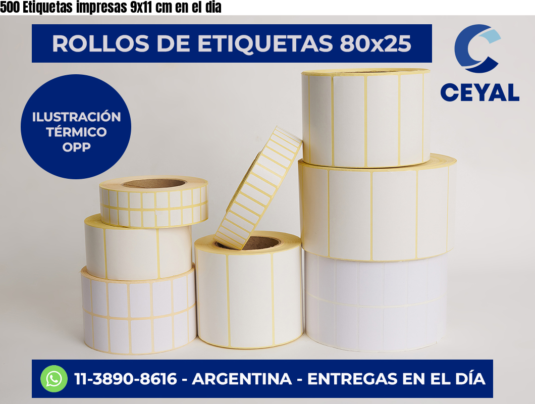 500 Etiquetas impresas 9×11 cm en el dia