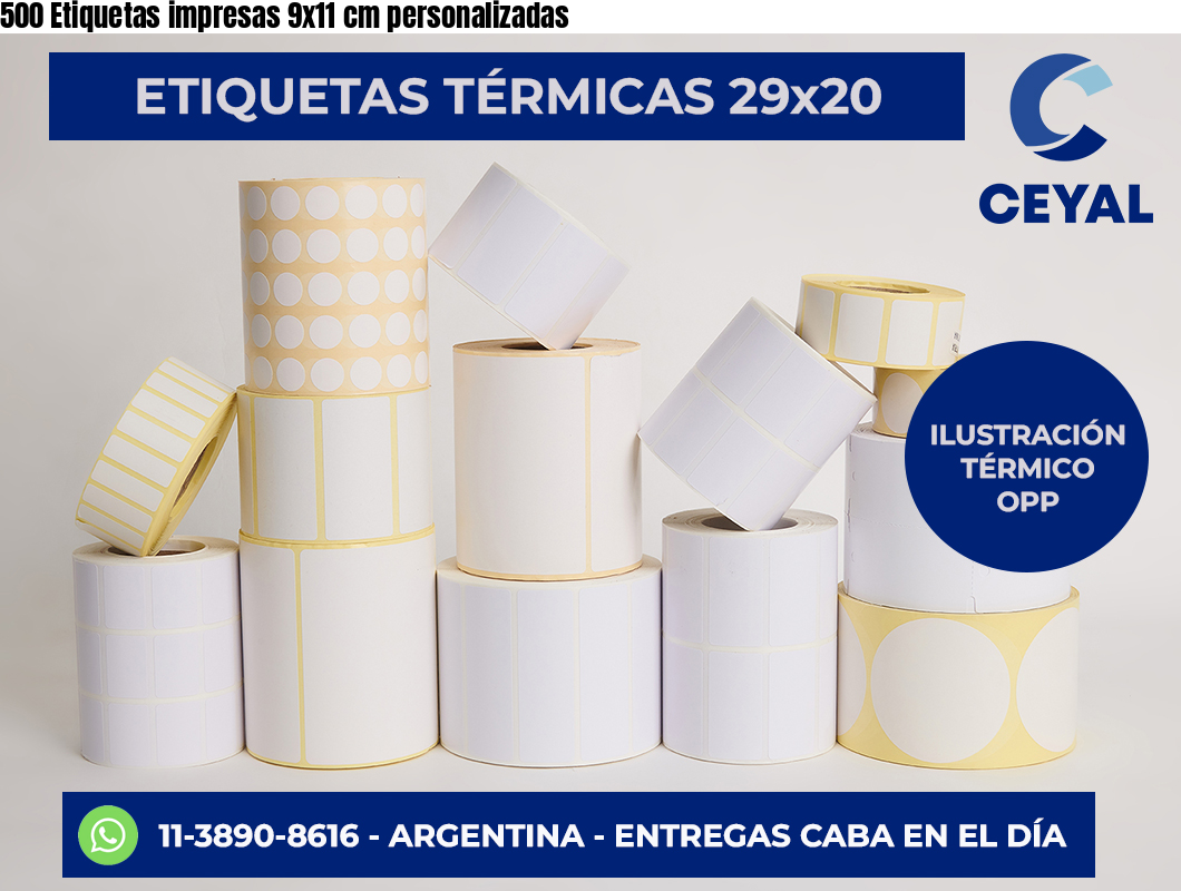 500 Etiquetas impresas 9×11 cm personalizadas
