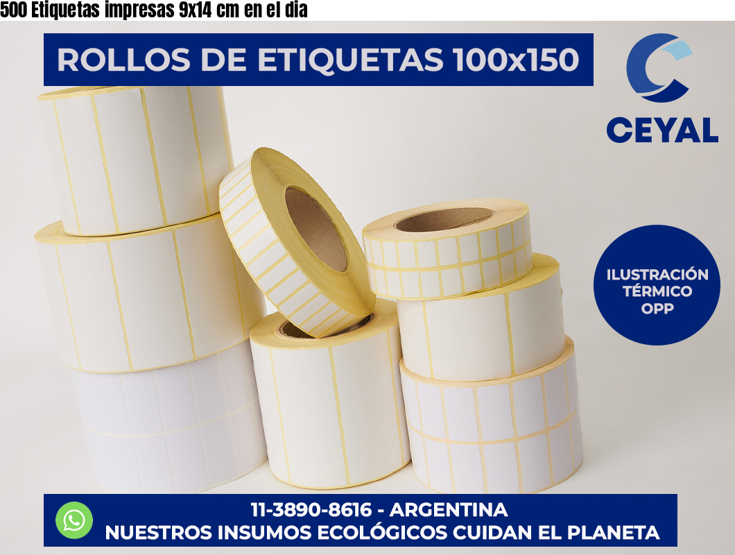 500 Etiquetas impresas 9×14 cm en el dia