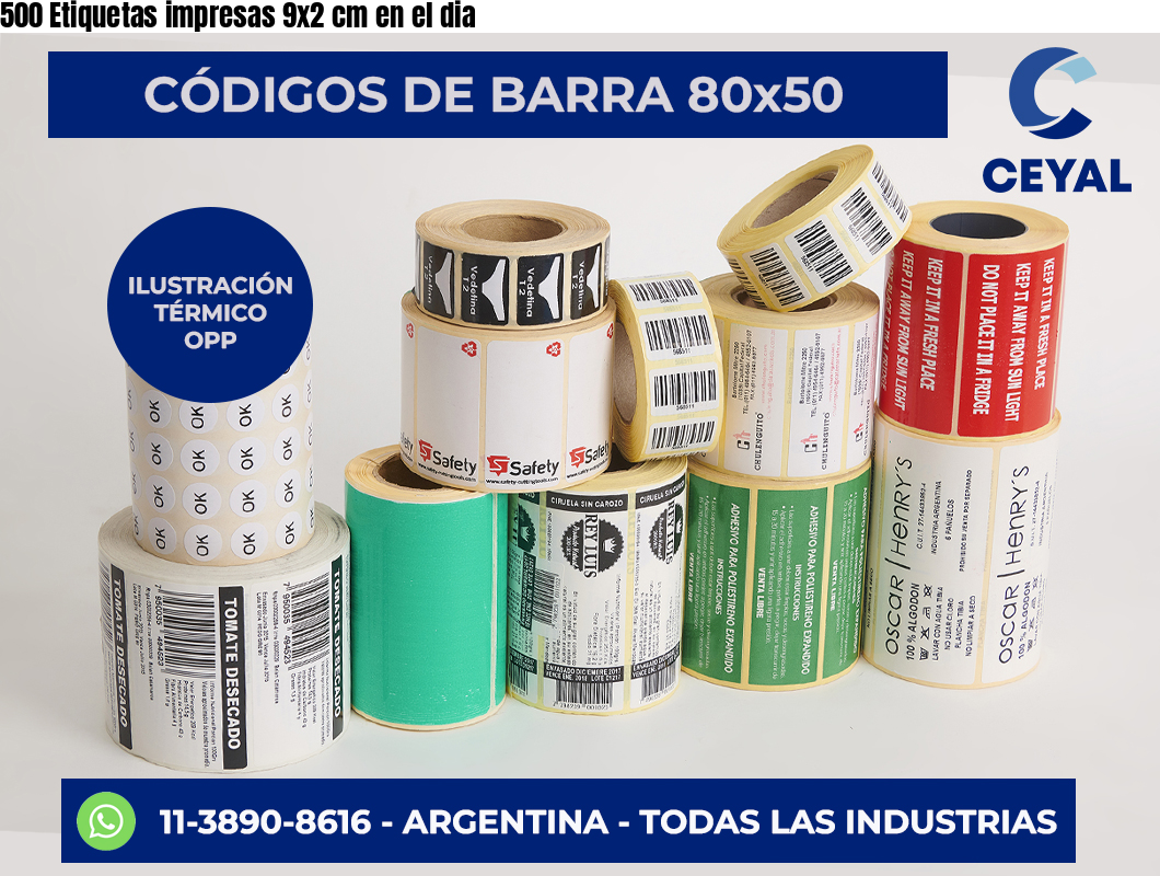 500 Etiquetas impresas 9×2 cm en el dia