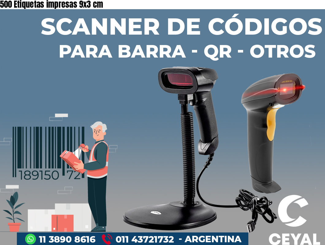 500 Etiquetas impresas 9x3 cm