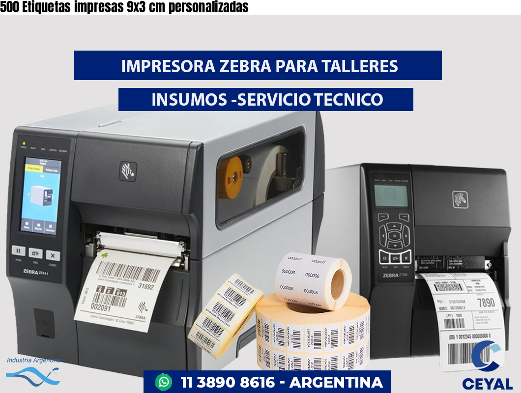 500 Etiquetas impresas 9x3 cm personalizadas